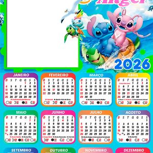 Calendário 2026 Stitch e Angel PNG Arte Digital