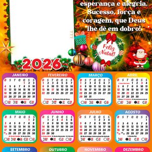 Calendário 2026 Sucesso Força e Coragem Feliz Natal Arte Digital