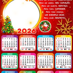 Calendário 2026 Sugestões de Presentes de Natal Lista Arte Digital