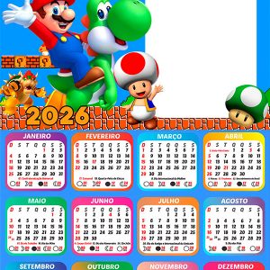 Calendário 2026 Super Mario PNG Arte Digital
