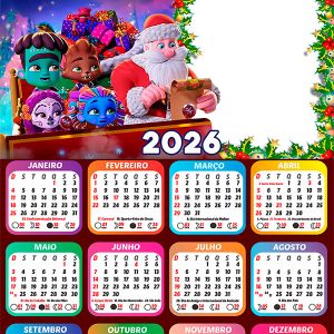 Calendário 2026 Super Monstro Salvam o Natal PNG Arte Digital