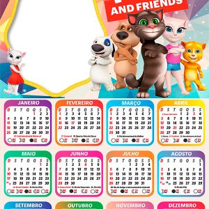 Calendário 2026 Talking Tom and Friends PNG Arte Digital