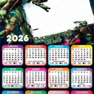 Calendário 2026 Tartarugas Ninjas PNG Arte Digital