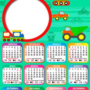 Calendário 2026 Tema Meio de Transporte PNG Arte Digital