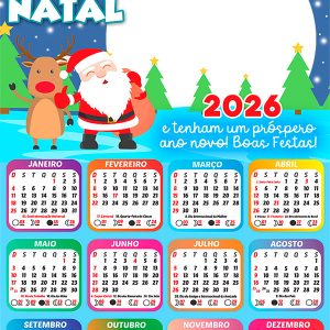 Calendário 2026 Tenha um Feliz Natal Papai Noel PNG Arte Digital