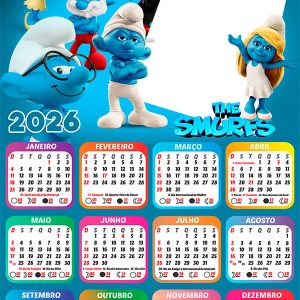 Calendário 2026 The Smurfs PNG Arte Digital