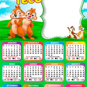 Calendário 2026 Tico e Teco PNG Arte Digital