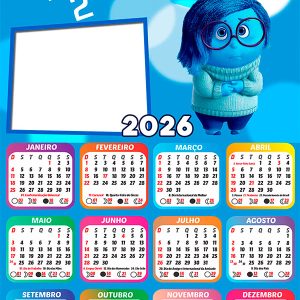 Calendário 2026 Tristeza Divertidamente 2 PNG Arte Digital