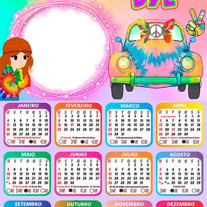 Calendário 2026 Tye Dye PNG Arte Digital