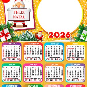 Calendário 2026 Um Feliz Natal Enfeitado PNG Arte Digital