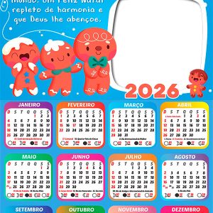 Calendário 2026 Um Feliz Natal repleto de Harmonia Arte Digital