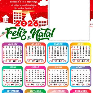 Calendário 2026 União Familiar Mensagem Natalina Arte Digital
