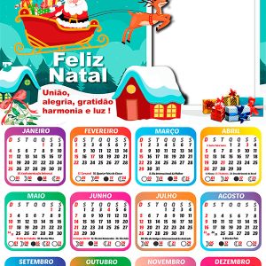 Calendário 2026 União e Alegria Feliz Natal PNG Arte Digital