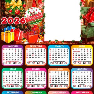Calendário 2026 Unidos e Sempre Comemorando Feliz Natal Arte