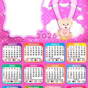 Calendário 2026 Ursinha Baloeira PNG Arte Digital