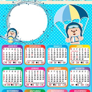 Calendário 2026 Ursinho Baloeiro PNG Arte Digital