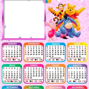 Calendário 2026 Ursinho Pooh para Meninas PNG Arte Digital
