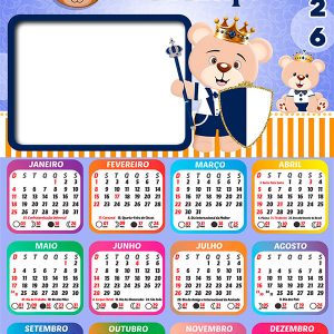 Calendário 2026 Ursinho Príncipe PNG Arte Digital