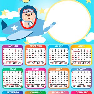 Calendário 2026 Urso Aviador PNG Arte Digital