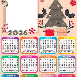 Calendário 2026 Vemos Luzes de Natal PNG Arte Digital