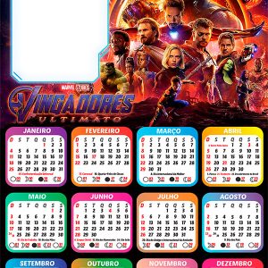 Calendário 2026 Vingadores Ultimato PNG Arte Digital