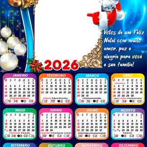 Calendário 2026 Votos de Feliz Natal PNG Arte Digital