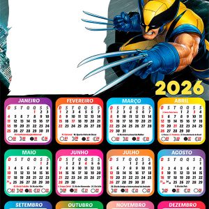 Calendário 2026 Wolverine PNG Arte Digital