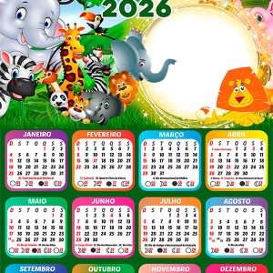 Calendário 2026 Zoológico Infantil PNG Arte Digital