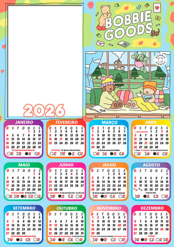 Calendário 2026 Bobbie Goods PNG Arte Digital