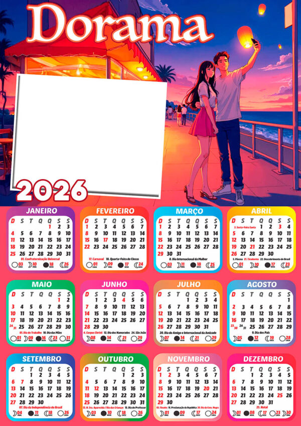 Calendário 2026 Dorama PNG Arte Digital