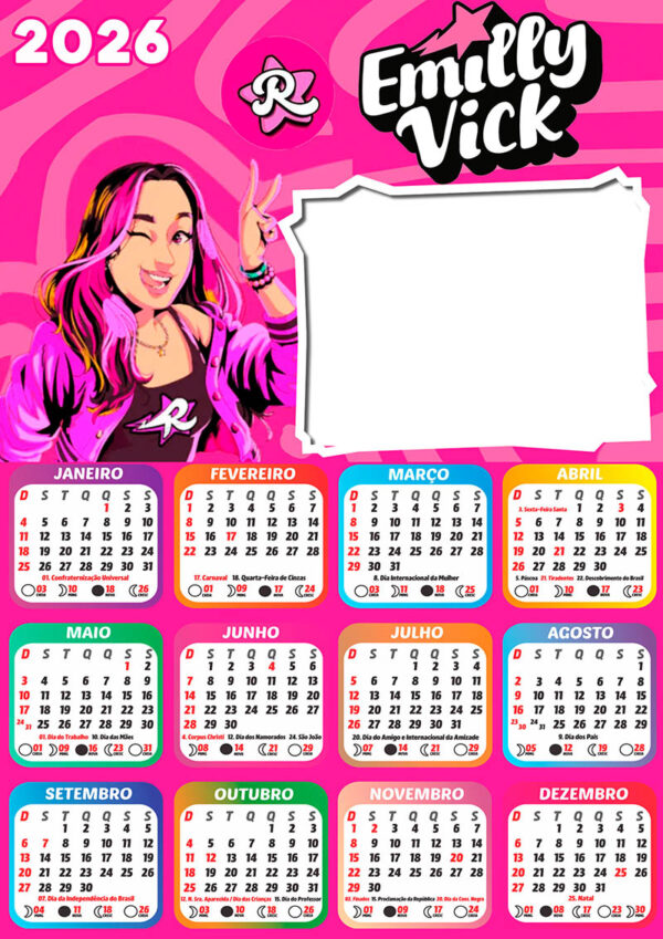 Calendário 2026 Emilly Vick PNG Arte Digital