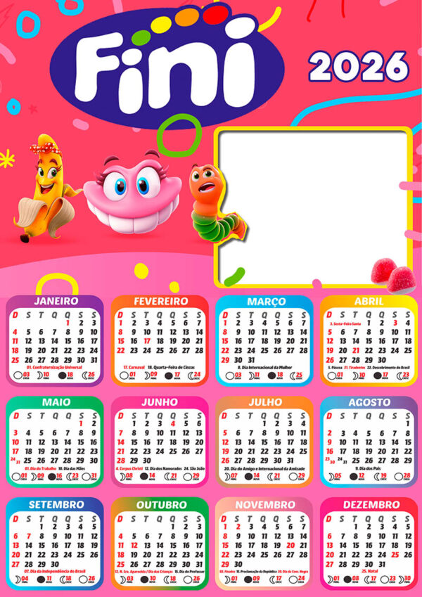 Calendário 2026 Fini PNG Arte Digital