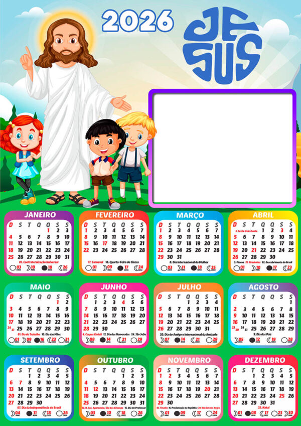 Calendário 2026 Jesus PNG Arte Digital
