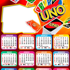 Calendário 2026 Jogos de Cartas UNO PNG Arte Digital