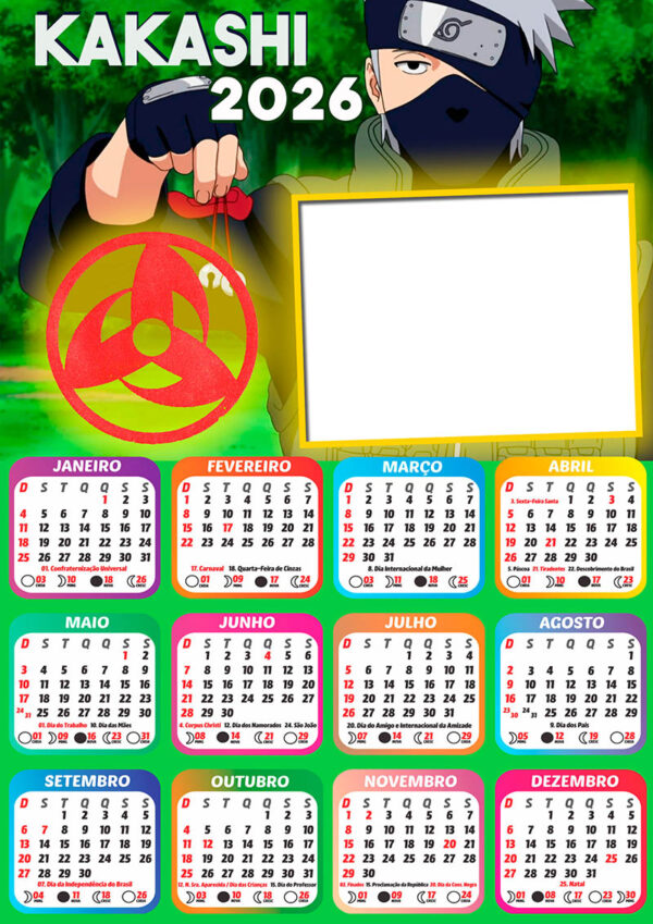 Calendário 2026 Kakashi PNG Arte Digital
