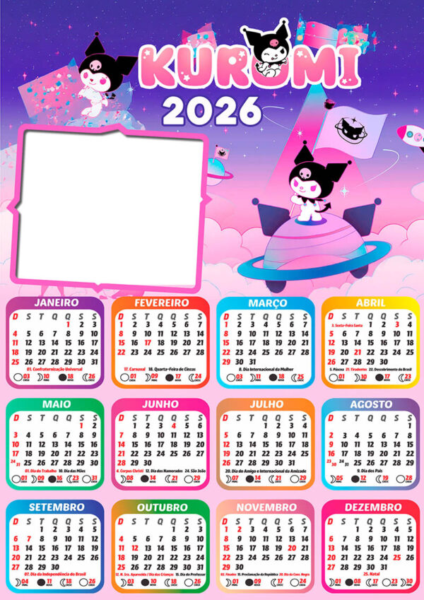 Calendário 2026 Kuromi PNG Arte Digital