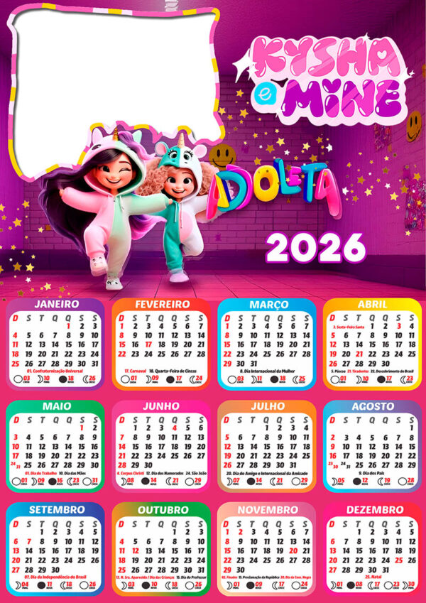 Calendário 2026 Kysha e Mine PNG Arte Digital