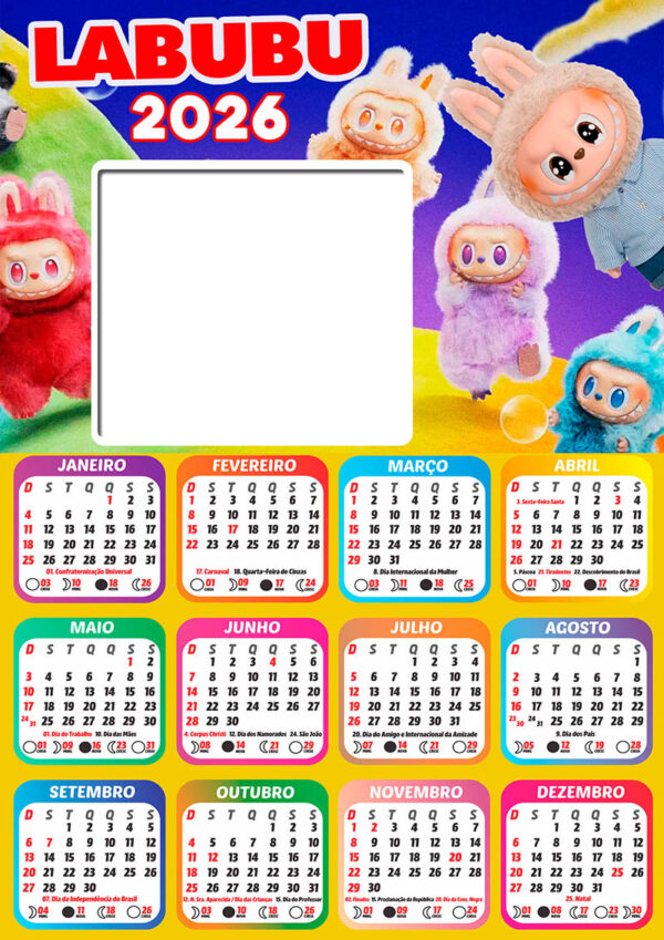 Calendário 2026 Labubu PNG Arte Digital