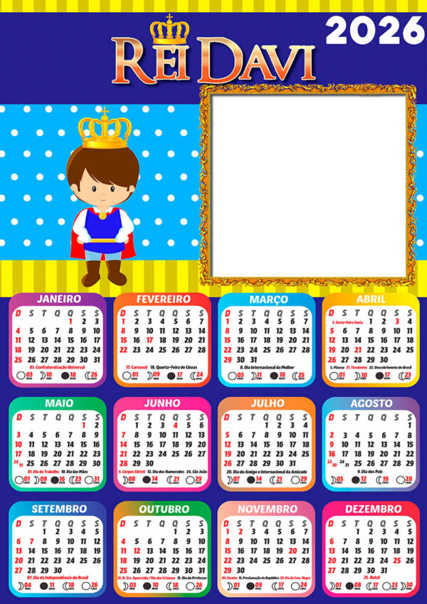 Calendário 2026 Rei Davi PNG Arte Digital