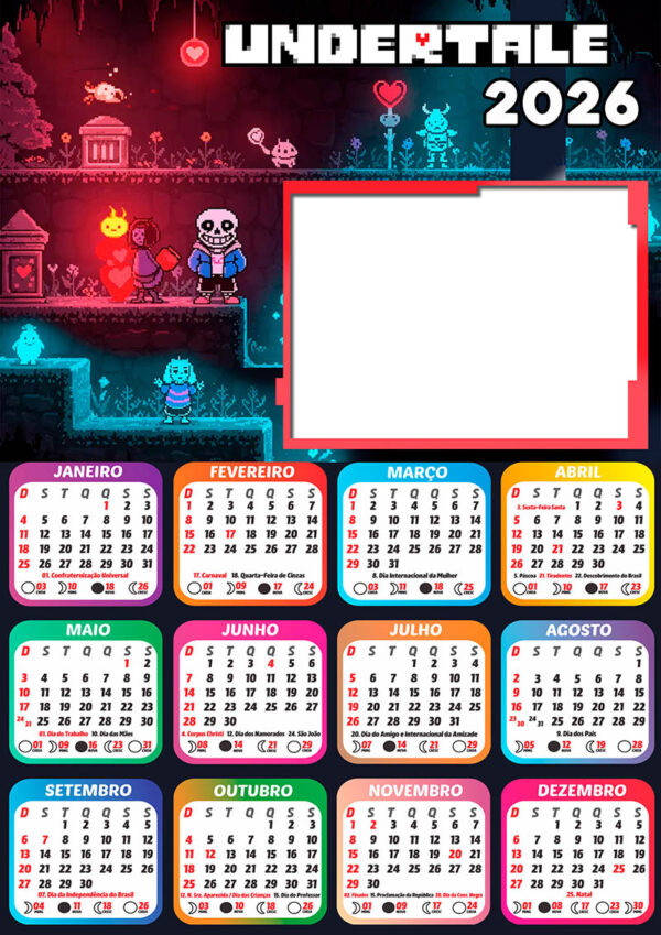 Calendário 2026 Undertale PNG Arte Digital