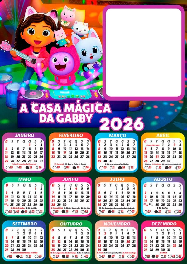 Calendário 2026 A Casa Mágica da Gabby Personagens PNG Arte