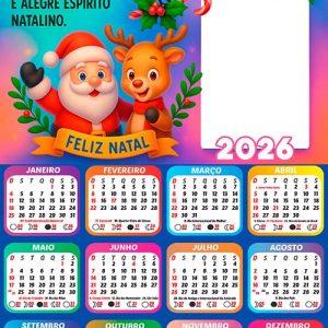 Calendário 2026 Alegre Espírito Natalino Arte Digital PNG