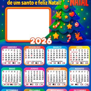 Calendário 2026 Árvore de Natal com Mensagem Arte Digital