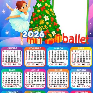 Calendário 2026 Ballet Menina Feliz Natal Arte Digital