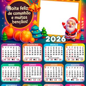 Calendário 2026 Bênçãos Feliz Natal Frase Arte Digital