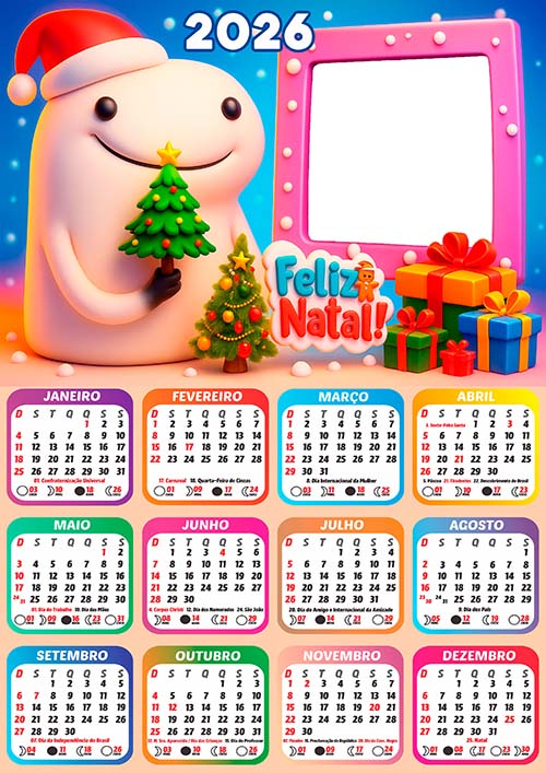 Calendário 2026 Bentô Cake Feliz Natal Arte Digital