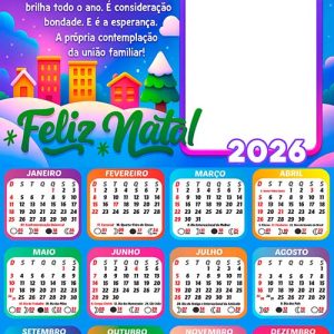 Calendário 2026 Boas Festas Feliz Natal Mensagem Arte Digital