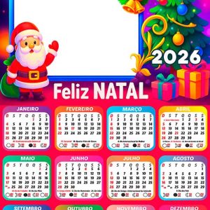 Calendário 2026 Cartão de Natal Papai Noel Arte Digital