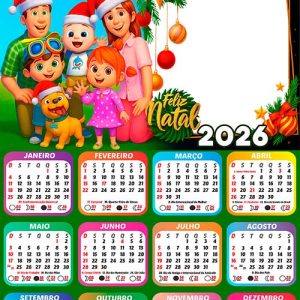 Calendário 2026 Cocomelon Feliz Natal Infantil Arte Digital