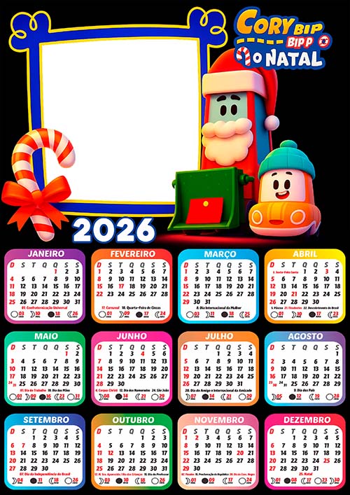 Calendário 2026 Cory Bip de Natal Arte Digital